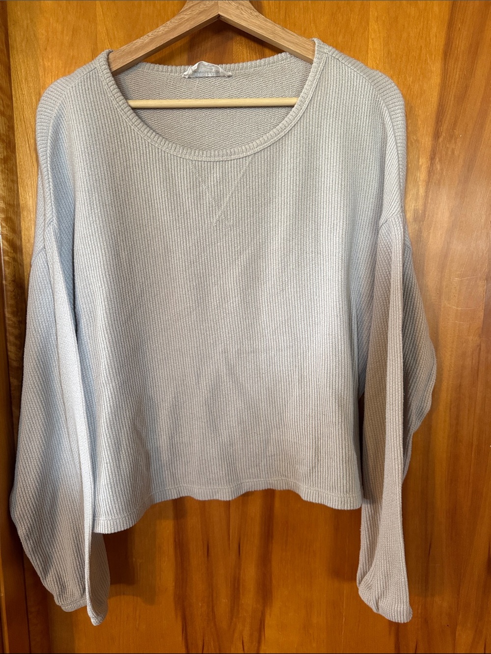 Double Zero Light Gray Waffle-Knit Scoop Neck Sweater